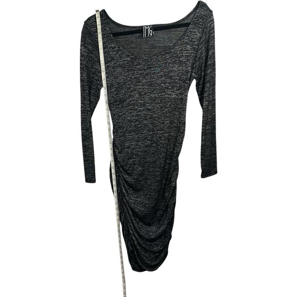 Heather Black Ruched Bodycon Dress Womens SZ L Coquette Long Sleeve Soft Knit - Picture 7 of 9